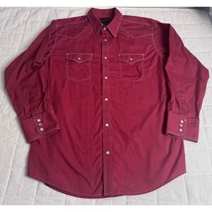 Vintage High Noon Mens Western Pearl Snap Shirt Burgundy Contrast Stitch Large